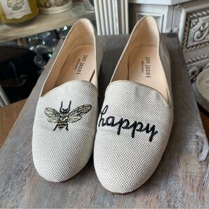Jon Josef Bee Happy Flats 7 Cream Loafers Embroidery